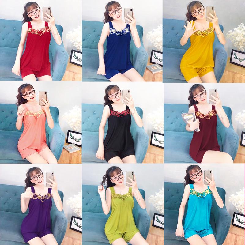 Đồ Bộ Nữ, Bộ Thun Lạnh Đùi Dây Bản Phối Ren Mặc Nhà Cao Cấp Thiết Kế Nhiều Màu Đủ Size - D4