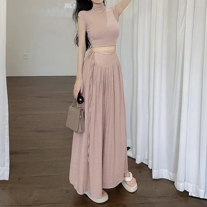 Quần ống rộng, quần suông ống sớ chất liệu đũi mềm mát kiểu dáng lưng cao phối lưng sau có dây rút tôn eo tôn dáng