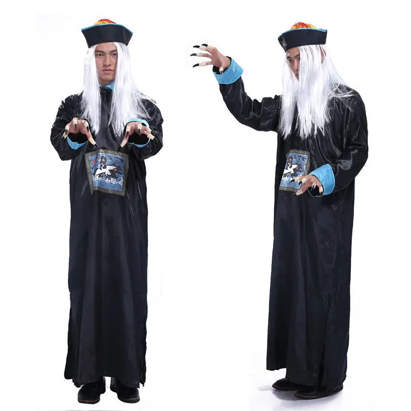 Quần Áo Ma, Cosplay Halloween, Dành Cho Nam Giới Trưởng Thành, Vua Địa Ngục, Đen Trắng, Trang Phục Zombie Triều Đại Thanh Lùn Lòng Chán Bực, Bộ Quần Áo Ma Kinh Dị, Wsjss24