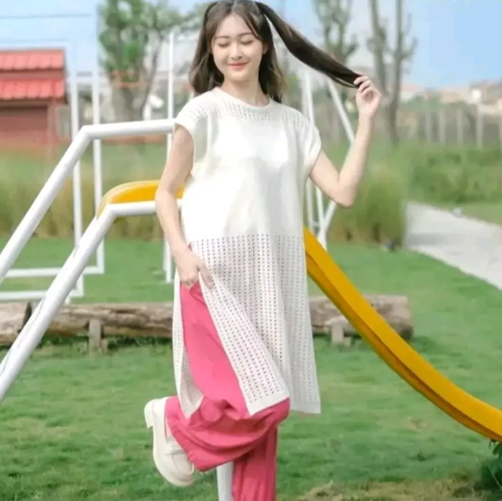 ruby tunik jaring / dress rubby tunik / rompi tunik jaring belahan samping Atasan Panjang