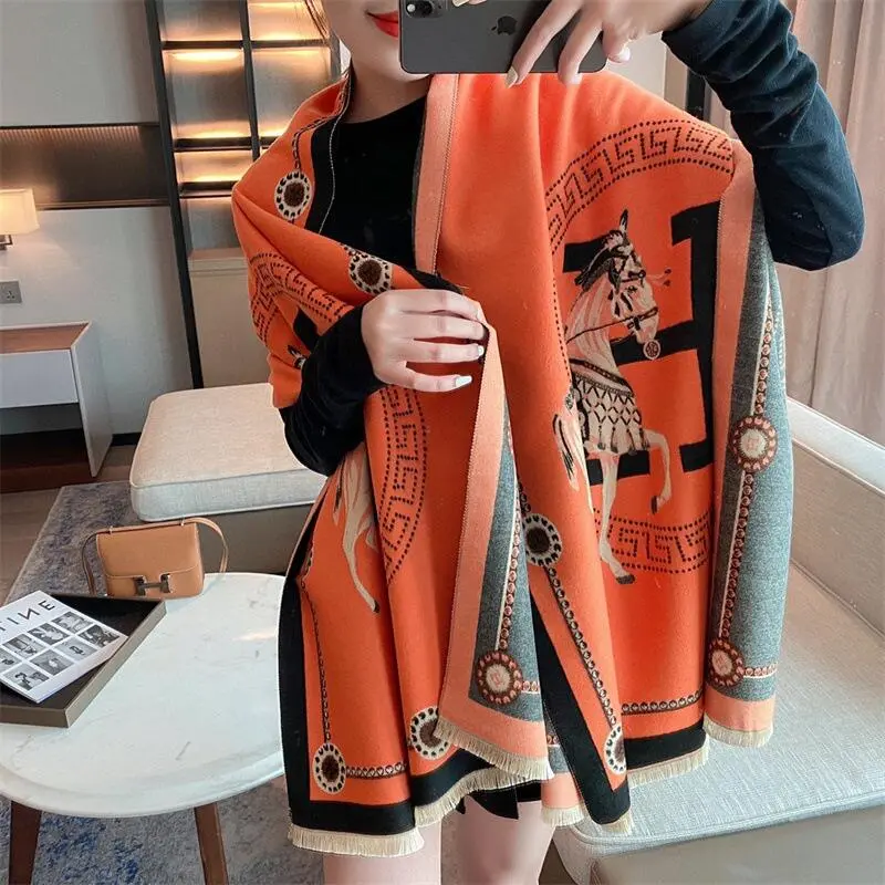 Cashmere dệt kim, Cỡ Lớn, Cung Cấp Sự Ấm Áp Cho Khăn Choàng Quàng Cổ Voan Voi Choàng Cổ Nữ Women Sọc Kim Tuyến