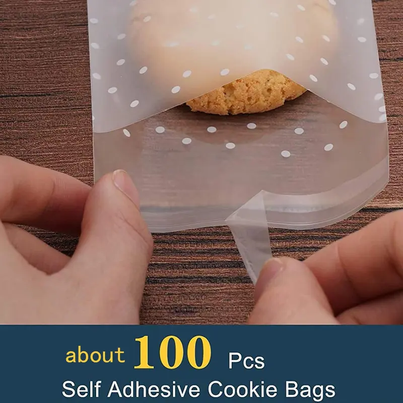 Thank You Design Cookie Bag (100pcs), Polka Dot Pattern Packaging Bag, Self Adhesive Dessert Bag, Clear Biscuit Bag For Baking, Kitchen Utensils & Gadgets 3