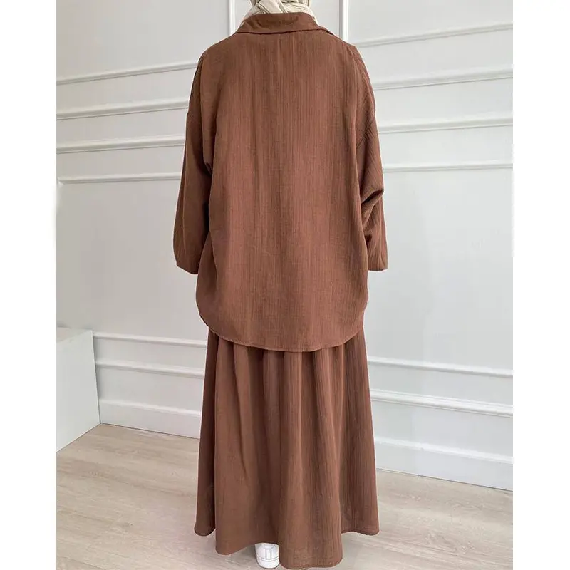 2025 Muslim Women's Fashion Spring and Autumn New Puff Sleeve Blouse and Skirt Fashion Casual Set