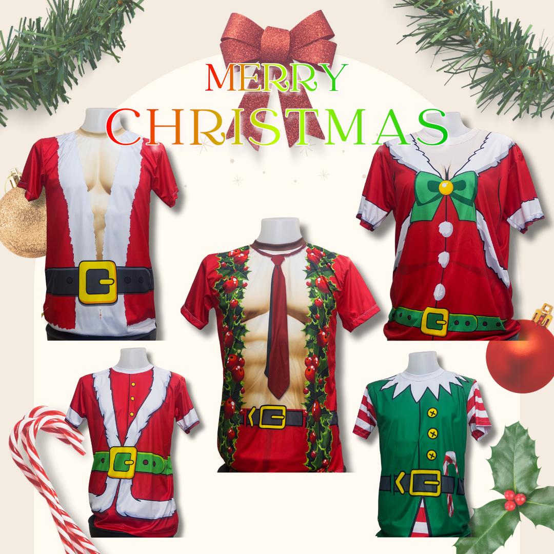 TMS เสื้อยืดคอสเพลย์ ซานต้า/แซนดี้/เอลฟ์ สินค้าพร้อมส่งผ้าไม่โครใส่สบายมาก ระบายอากาศดี UNISEX