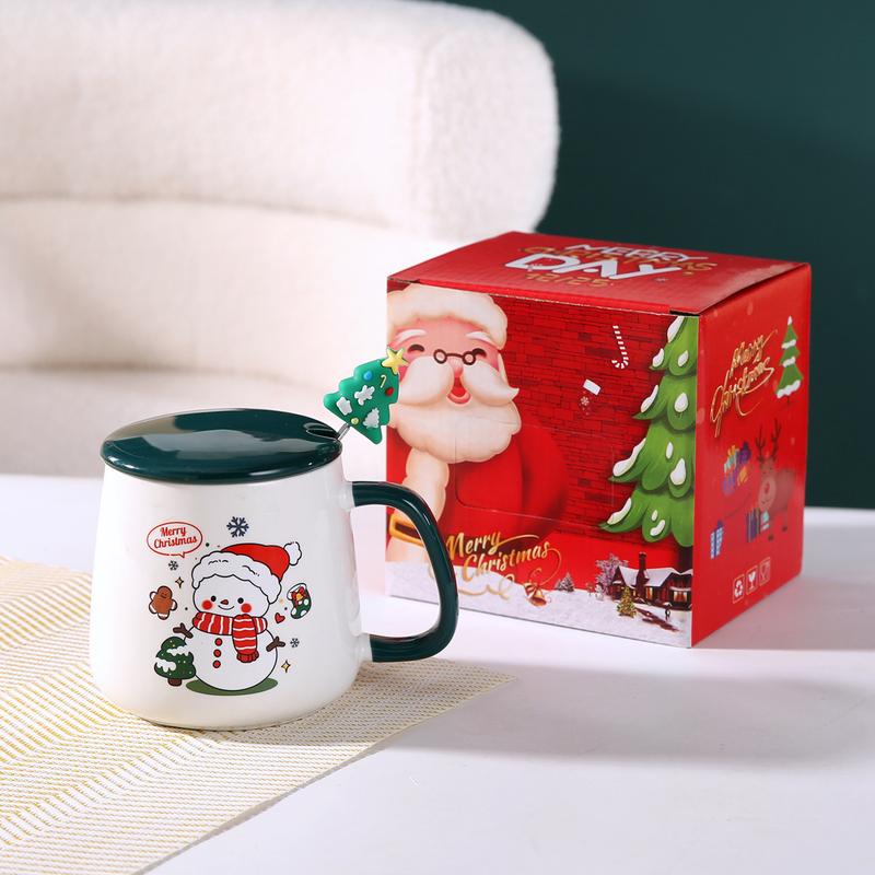 Product Introduction of Christmas Gift Santa Claus Mug with Cover Spoon Good-looking Ceramic Cup Practical Gift travel  water Drinkware Tumbler Reusable Washable Coffee Drink Reuse Drinkware Tumbler 11