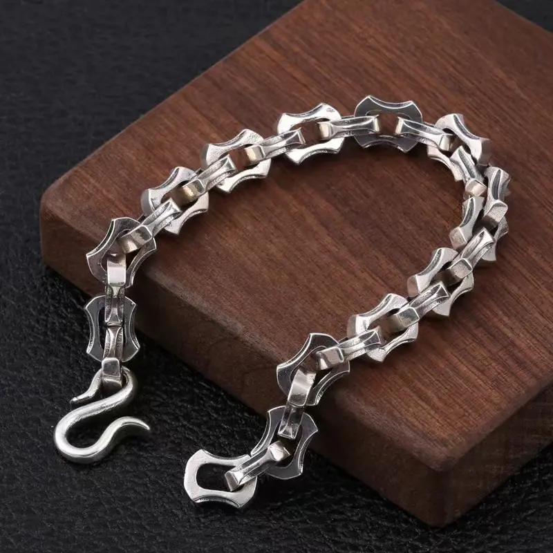 Dragon Bone Silver Jewelry Fashion Creative Korean Style Trendy Men's Bracelet Retro Thai Silver Thick Chain Bracelet