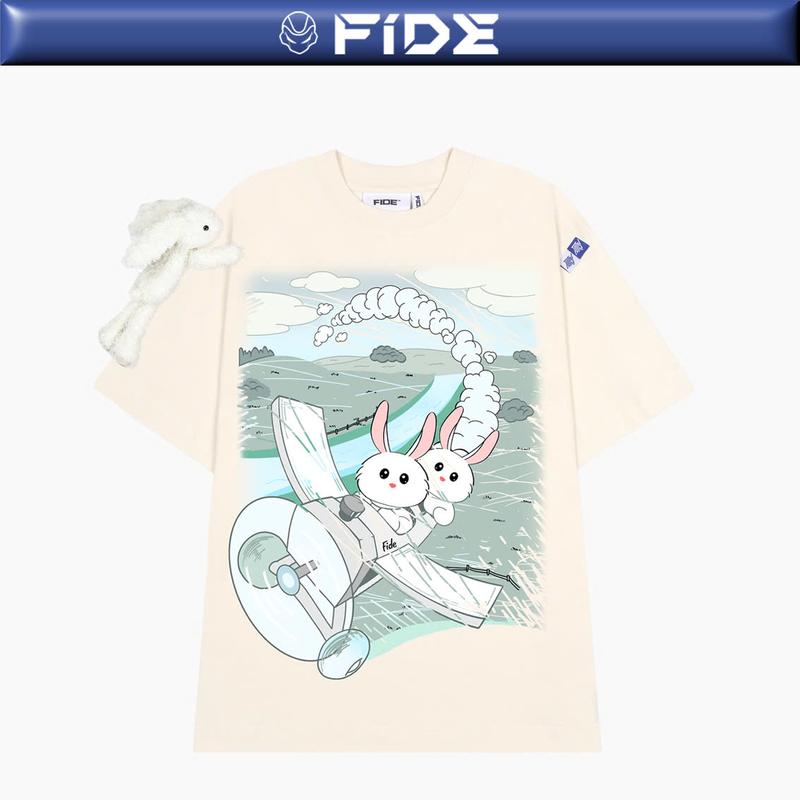 Áo thun FIDE BUNNY phông unisex form rộng local brand nam nữ cổ tròn oversize Đính gấu - AT69 TẶNG KÈM GẤU Menswear Cotton Kem