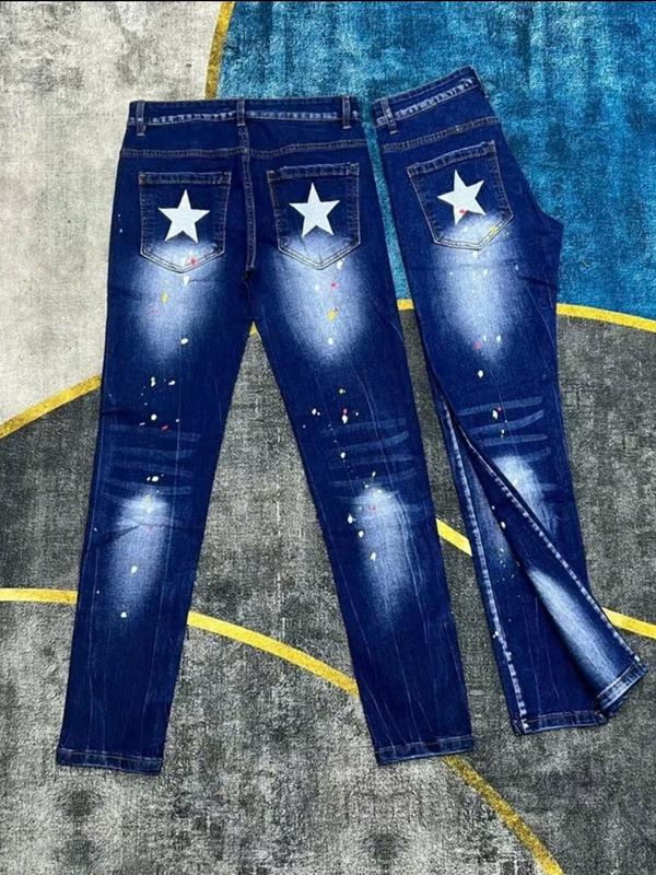 Quần jean nam đee quy boy phố chất vải denim phối thêu họa tiết vẩy sơn-THÚY TRÂM SHOP Menswear Pants