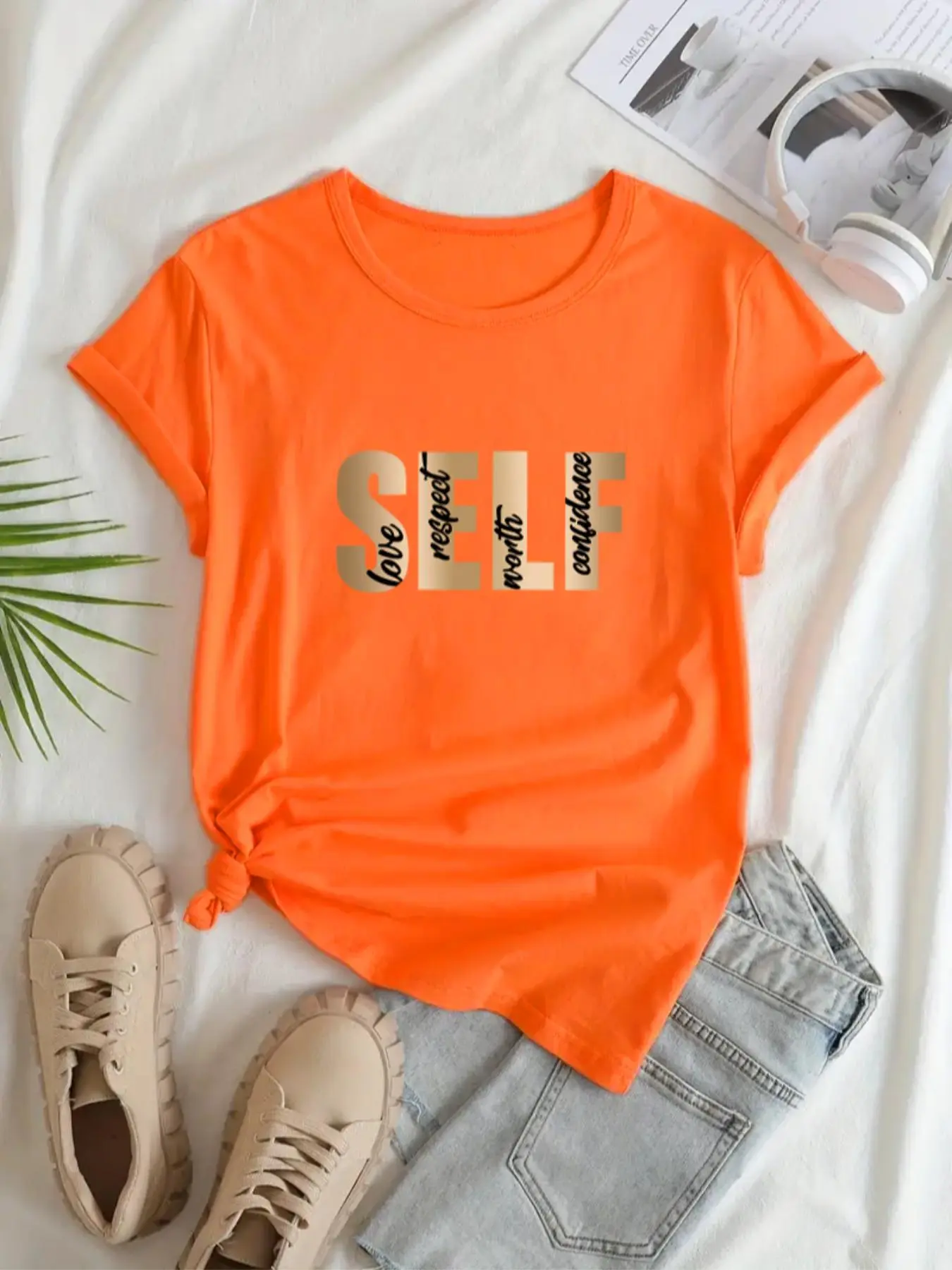 Women's Letter Print Round Neck Summer Tee, Summer Clothes, Trendy Casual Crew Neck Short Sleeve T-shirt for Daily Wear, Ladies Summer Outfit