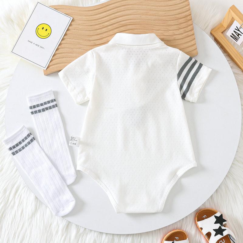 Quần Áo Trẻ Em Áo Liền Quần Ngắn Tay Cho Bé Trai Và Bé Gái, Bao Gồm Tất, Phong Cách Preppy, Làm Bằng Bông, Thích Hợp Cho Trẻ Sơ Sinh Mùa Hè, 0-24 Tuổi, Hàng Mới Về 2