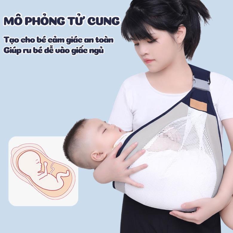 Địu em bé sơ sinh, địu cho bé bé sơ sinh nhiều tư thế vải lưới mềm mát gọn nhẹ dễ dàng sử dụng BECON 3