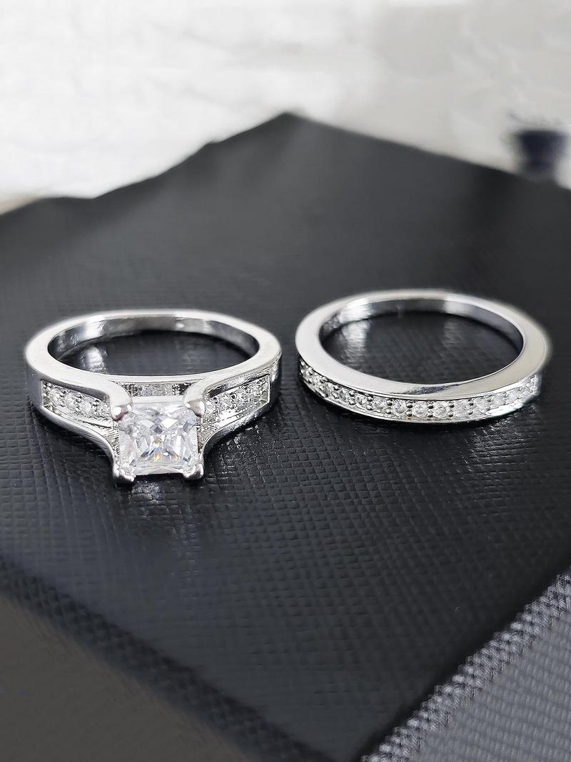 Product Introduction of Elegant Rhinestone Decorated Couple Ring, Fashion Accessories for Women & Men, Trendy All-match & Exquisite Jewelry for Birthday Gift Love Ring, Valentine's Day, Gift 4