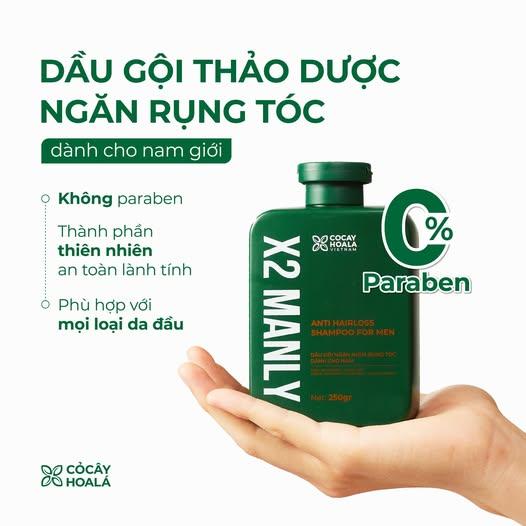 Dầu gội thảo dược Cỏ Cây Hoa Lá X2 Manly hỗ trợ cải thiện rụng tóc 250g (dành cho nam giới)