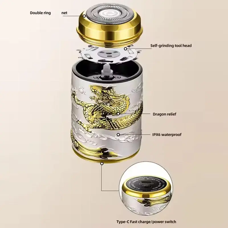 Máy Cạo Râu Họa Tiết Rồng Dập Nổi, Cầm Tay, Có Thể Sạc Lại, Máy Cạo Râu Điện 3