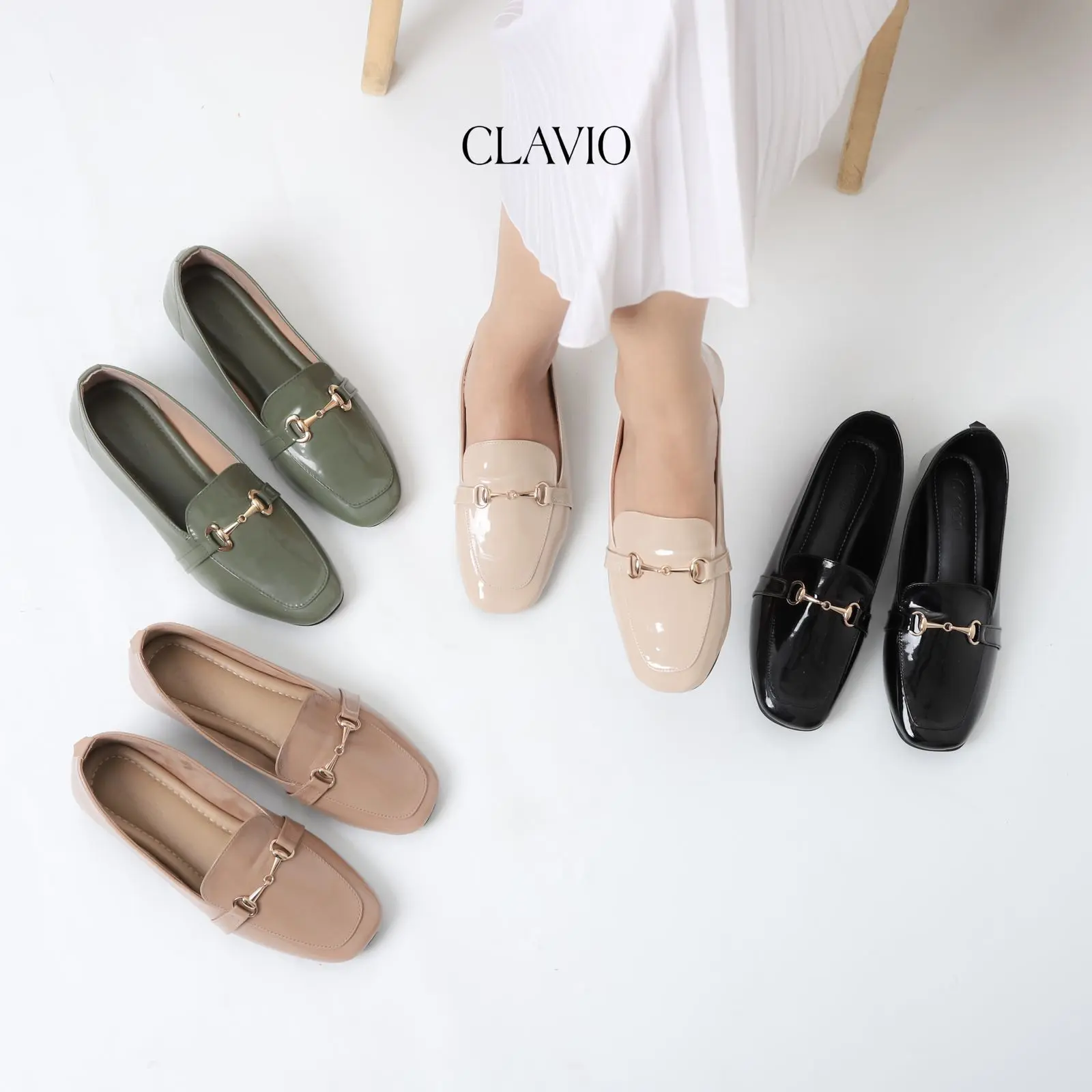 CLAVIO Selena Flatshoes Wanita Hak 3 CM Dengan Model Kekinian Elegan Dengan Kualitas Premium Canvas Shoes