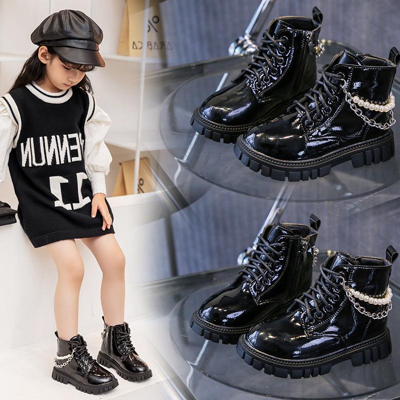 Giày bốt dây xích ngọc cá tính cho bé đi học đi chơi [GBG05]