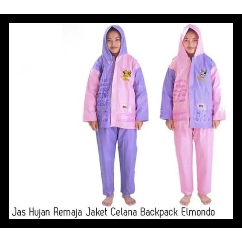 Elmondo 606 Jas Hujan Backpack Jaket + Celana Remaja Anak Cream 2
