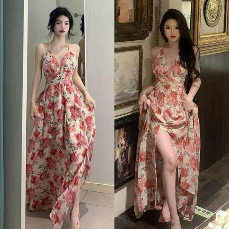 Đầm Maxi Đi Biển Hoa Hồng Xẻ Tà [ Có Mút Ngực] . Dress Nữ