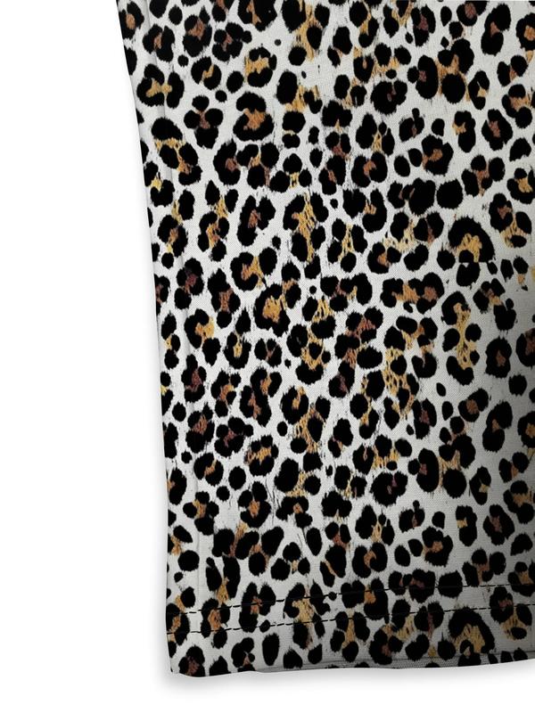 Men's Leopard Print Short Sleeve Tee & Shorts Set, Regular Fit Casual Round Neck T-shirt & Shorts, Men's Two-piece Outfits for All Seasons, Streetwear 3
