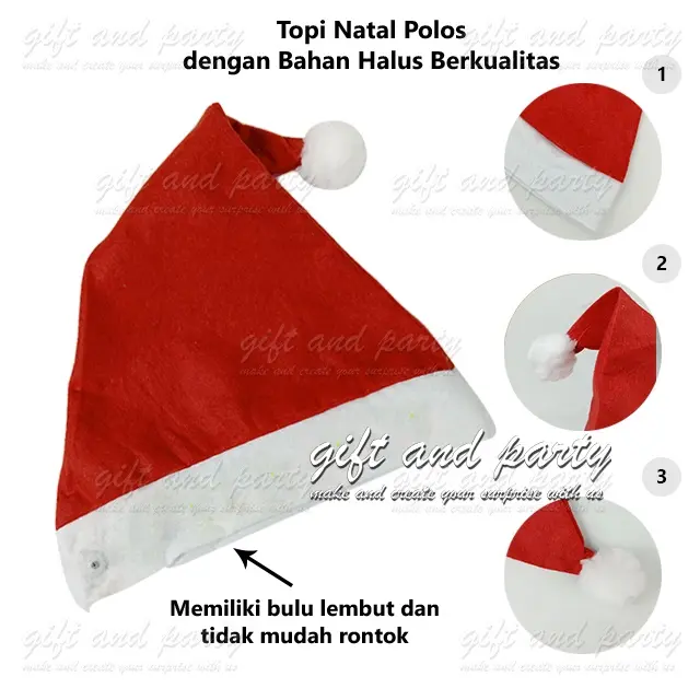 Topi Natal Polos / Topi Santa / Topi Christmas / Topi Xmas All Size