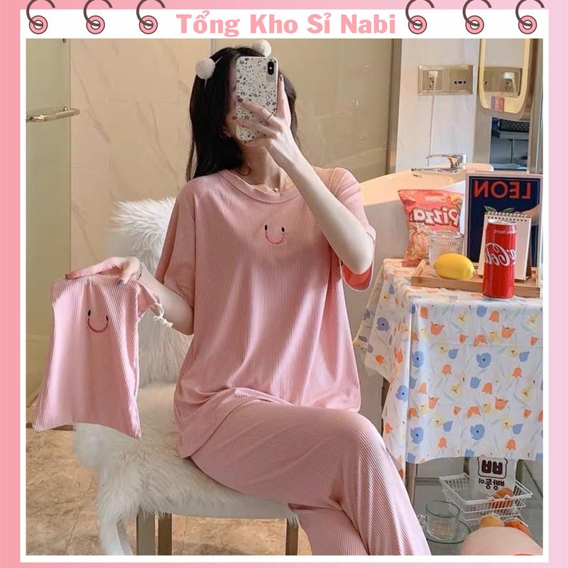 Bộ bầu - Bộ sau sinh - cho con bú ( Gân Mặt Cười Nhỏ ) chất liệu Gân Tăm - mềm - mịn co giãn thoải mái