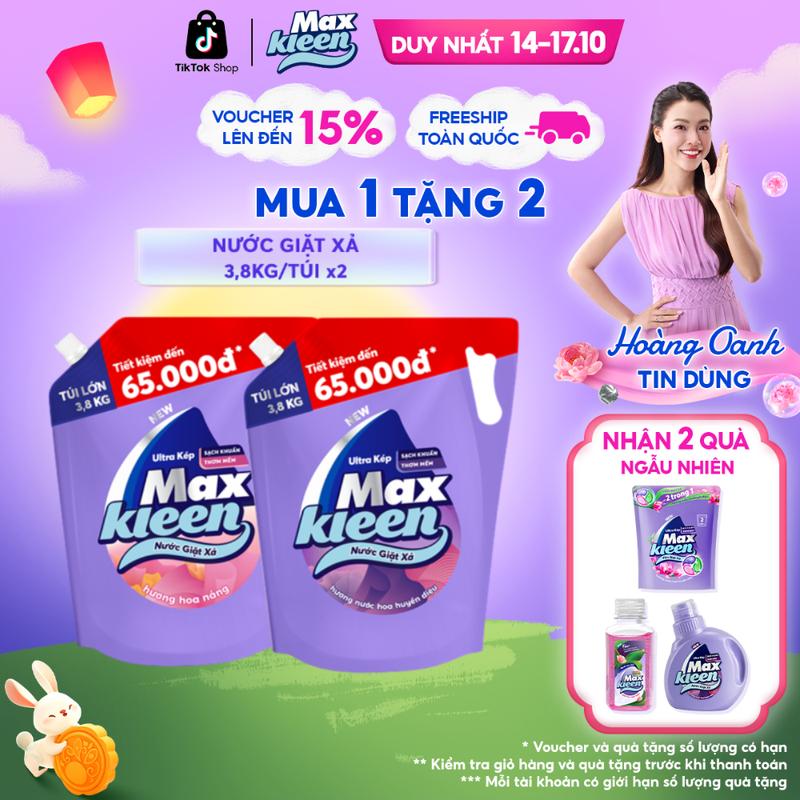 [ĐỘC QUYỀN KOC] Combo Túi Nước Giặt Xả Làm Sạch MaxKleen Hương Huyền Diệu Túi 3.8kg + Hương Hoa Nắng 3.8kg