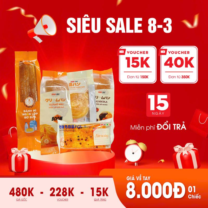 [THÙNG 2KG BÁNH MÌ FREESHIP] Combo Bánh Mì Annalala 0 Transfat - Hoa Cúc, Rong Biển, Cheese Chảy, Socola, Bánh Ngàn Lớp Bơ Sữa