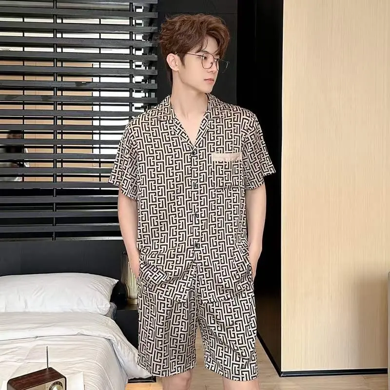 Bộ pyjama nam tay ngắn quần ngắn mặc nhà vải lụa mềm mại, thoáng mát G3793QN- Thời Trang Dương