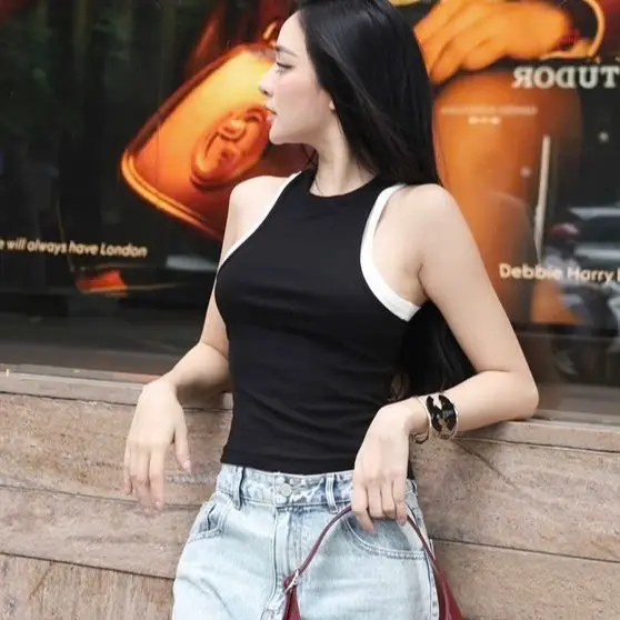 Áo thun nữ đúp vào nhau, chất liệu len tăm cao cấp - Women, Nhung Top Kem - Sọc, Jean Voi