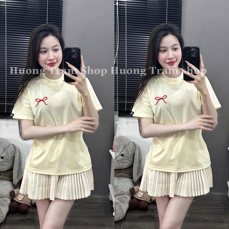 Áo Thun Babytee nữ (35-55kg) cotton 4 chiều - Nơ Đỏ Thêu , Form dáng vừa , chất cotton lạnh mềm mát , Hương Trầm Shop Top Women áo thun nữ , áo phông nữ , áo phông nữ đẹp nhất 2025 7