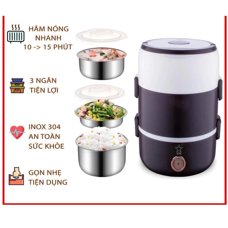  ￼Hộp đựng cơm hâm nóng STAR cắm điện 3 tầng cặp lồng cơm văn phòng giữ nhiệt hâm nóng nhanh thức ăn Hàng Loại 1 