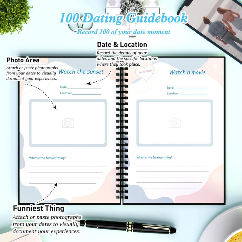 School Supplies Dating Record Notebook, 1 Count Portable Dating Guide Spiral Notebook, Perfect Couple Gift, Unique Gift For Him/Her, Romantic Gifts for Girlfriend/Boyfriend, Holiday Essentials, Valentine's Day Gift 1
