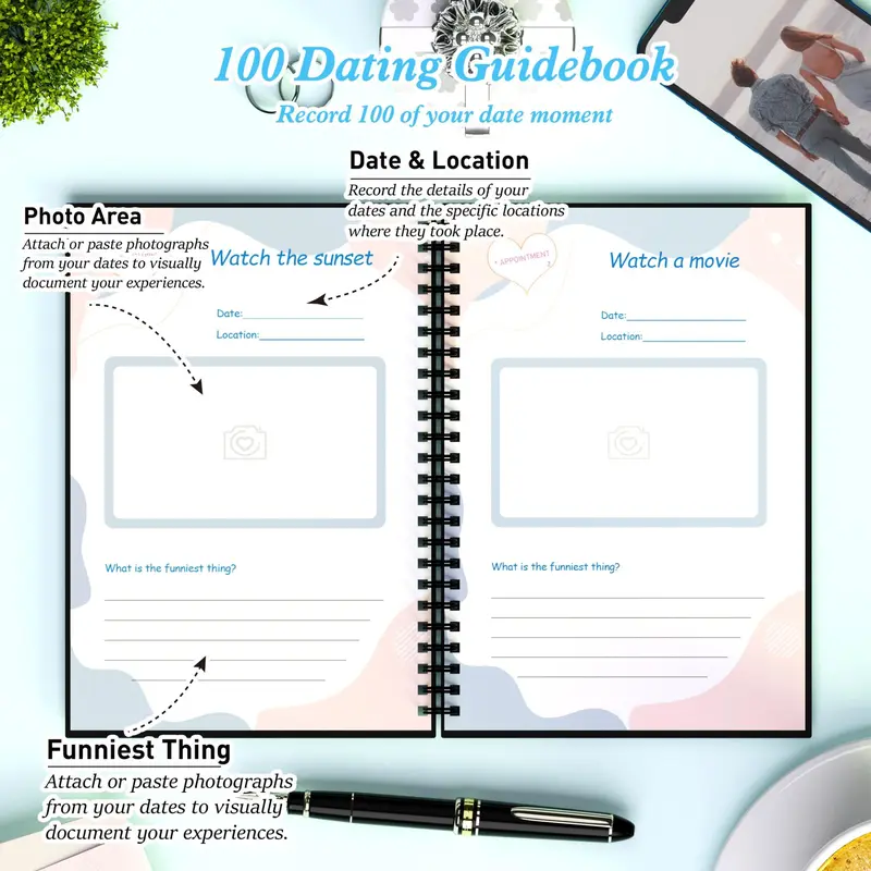 School Supplies Dating Record Notebook, 1 Count Portable Dating Guide Spiral Notebook, Perfect Couple Gift, Unique Gift For Him/Her, Romantic Gifts for Girlfriend/Boyfriend, Holiday Essentials, Valentine's Day Gift 1