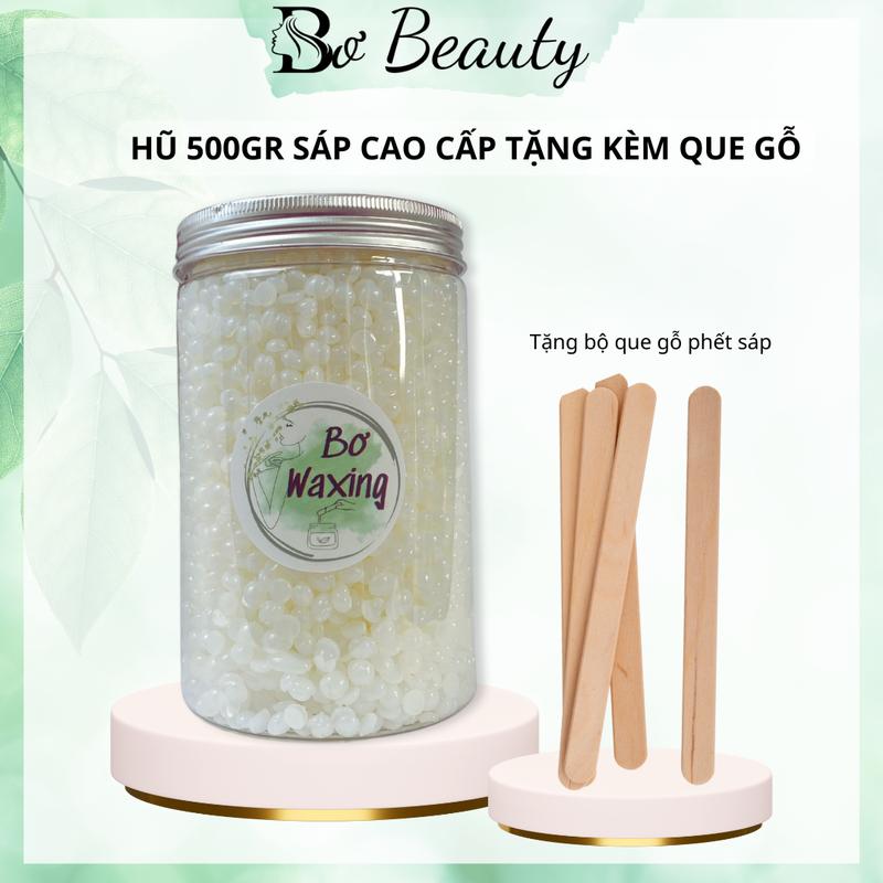 Hũ 500gr sáp wax lông trong suốt siêu bám lông tặng kèm que phết gỗ Kem Waxing