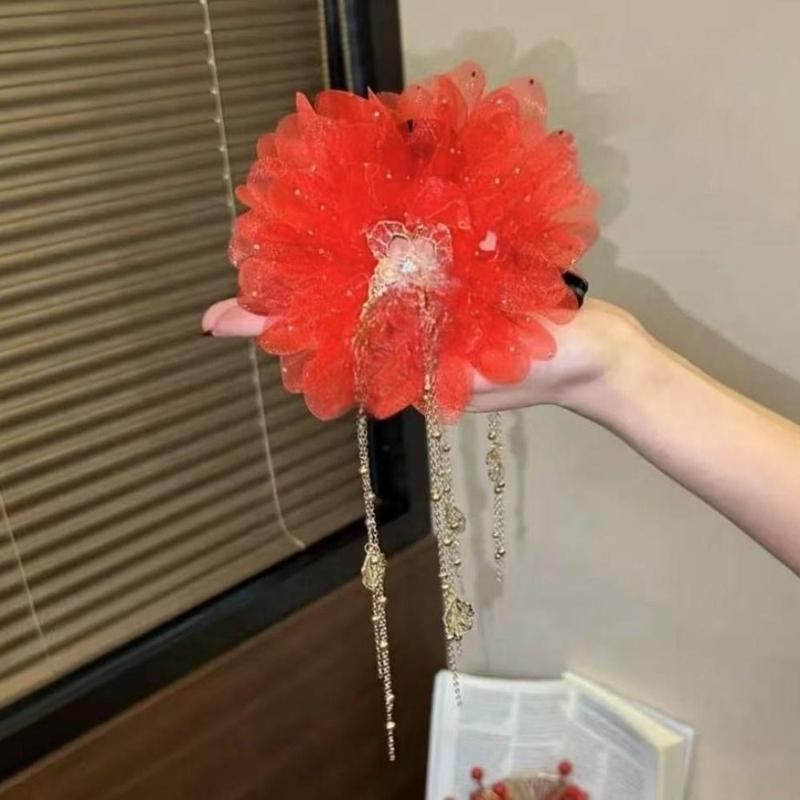 Kẹp Tóc Càng Cua, Thiết Kế Hoa Mẫu Đơn Thanh Lịch, Phụ Kiện Cài Tóc, Kẹp Tóc Tua Rua, Dành Cho Nữ 3