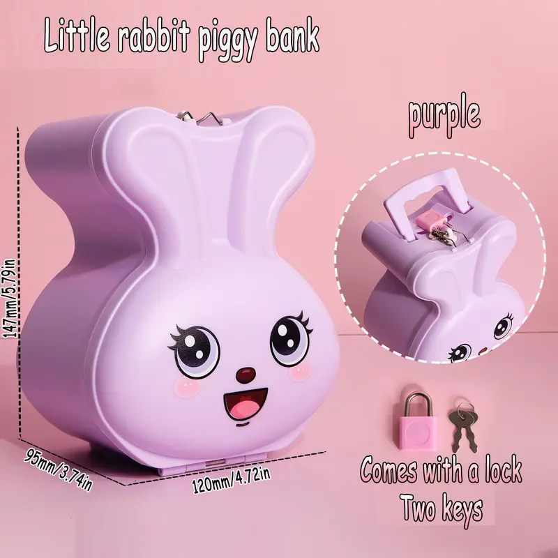 Cute Rabbit Design Piggy Bank, 1 Count Large Capacity Portable Piggy Bank, Cartoon Love Rabbit Piggy Bank for Home Office School Bedroom Decor 7