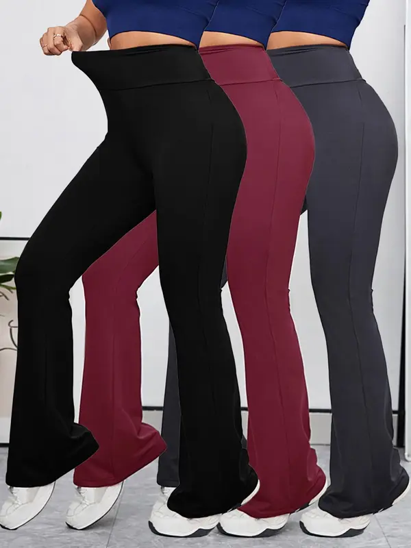 Women's Solid High Waist Flare Leg Sports Leggings, Casual Comfy Breathable Bell Bottom Trousers for Yoga Gym Workout Running, Ladies Sportswear for All Seasons 2