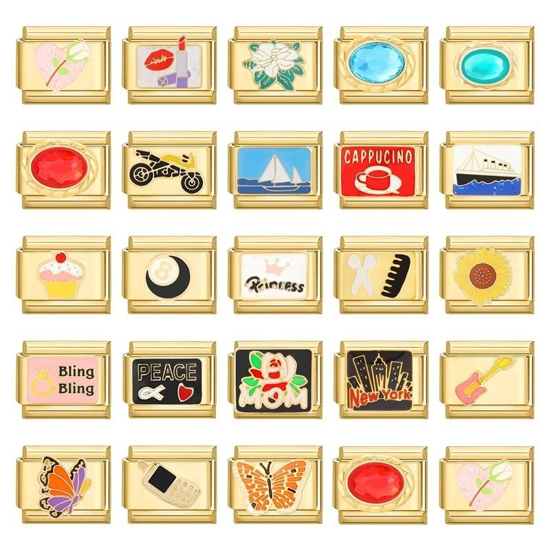  Vòng Tay Charm Ý Hình Bướm Hoa Hướng Dương Đáy Vòng Tay Phù Hợp Với 9mm Phụ Kiện Tự Làm Bằng Thép Không Gỉ Phụ Kiện Vòng Tay Mô-đun Cá Tính Cổ Điển 