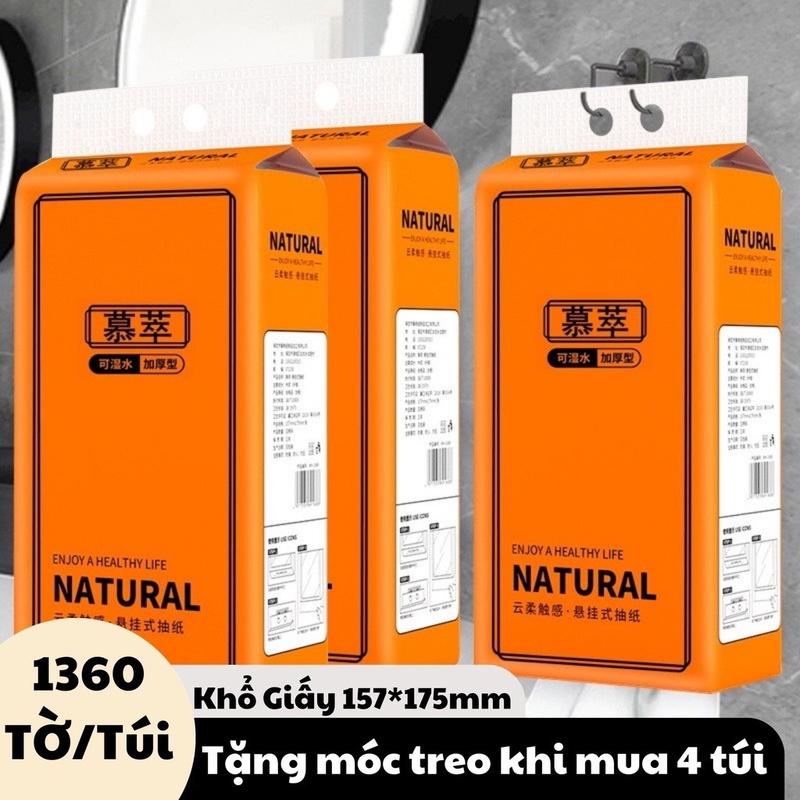 Thùng 4 Túi Giấy Ăn Treo Tường Natural. Tặng Kèm Móc. Giấy Rút 4 Lớp Bằng Bột Gỗ Nguyên Sinh Hàng Nội Địa Trung, Khăn Giấy, Giấy vệ sinh đa năng HD Store