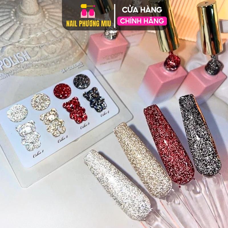 Sơn Lẻ Sơn Nhũ Flash Siêu Sáng 15ml Làm Nail 4 Màu Đỏ Vàng Bạc Đen Độ Bóng Cao Bền Màu Dưỡng Chất Giúp Móng Khỏe