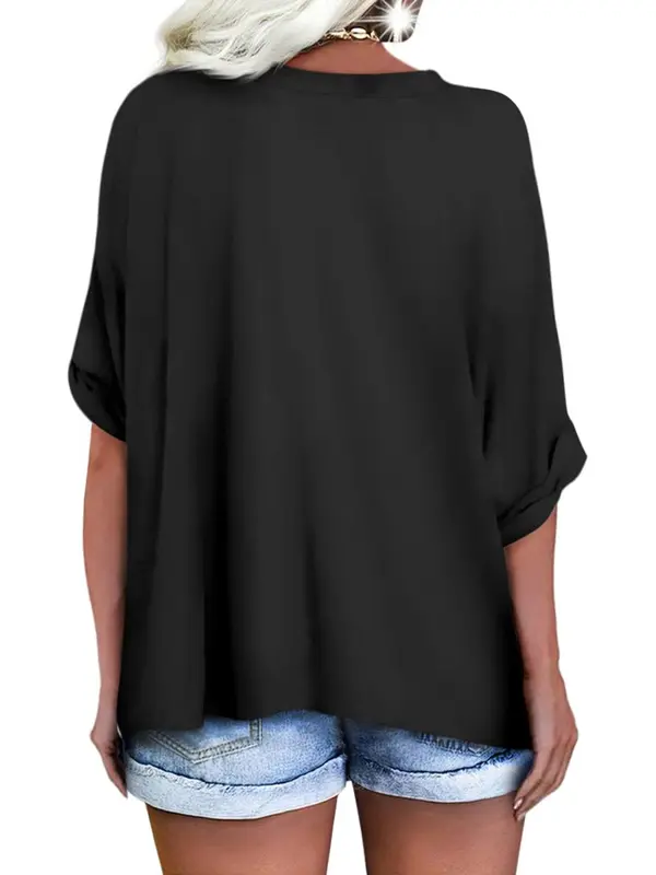Women's V Neck Batwing Sleeve Tee, Classy Casual Minimalist Plain Short Sleeve T-shirt, Ladies Clothes for Daily Wear, Tops for Women, Womenswear, Tshirts for Women, Summer Top, Comfy Fabric 6