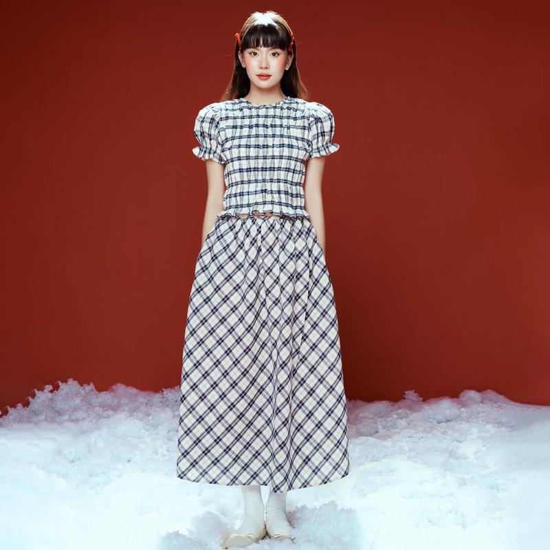 [LIVE] DOTTIE - Chân váy midi kẻ ô - Xanh đen - S0253 Nữ Women