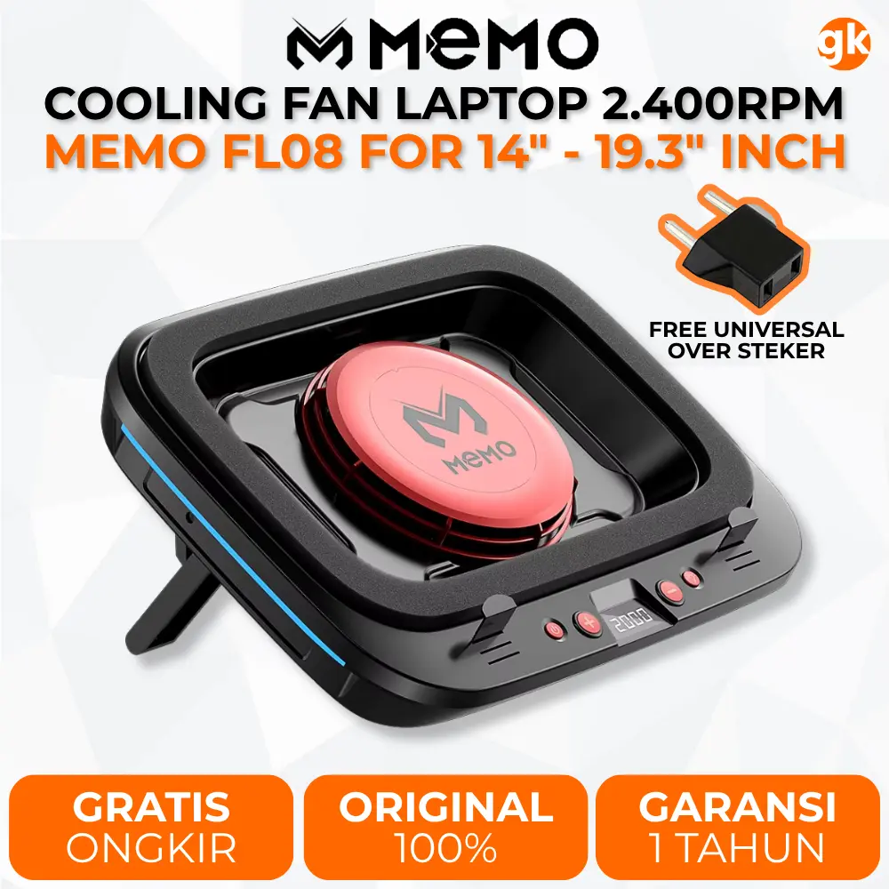 MEMO FL08 Cooling Fan Laptop Pad Cooler 2400RPM Turbo Compressed Air Stand Peninggi Laptop