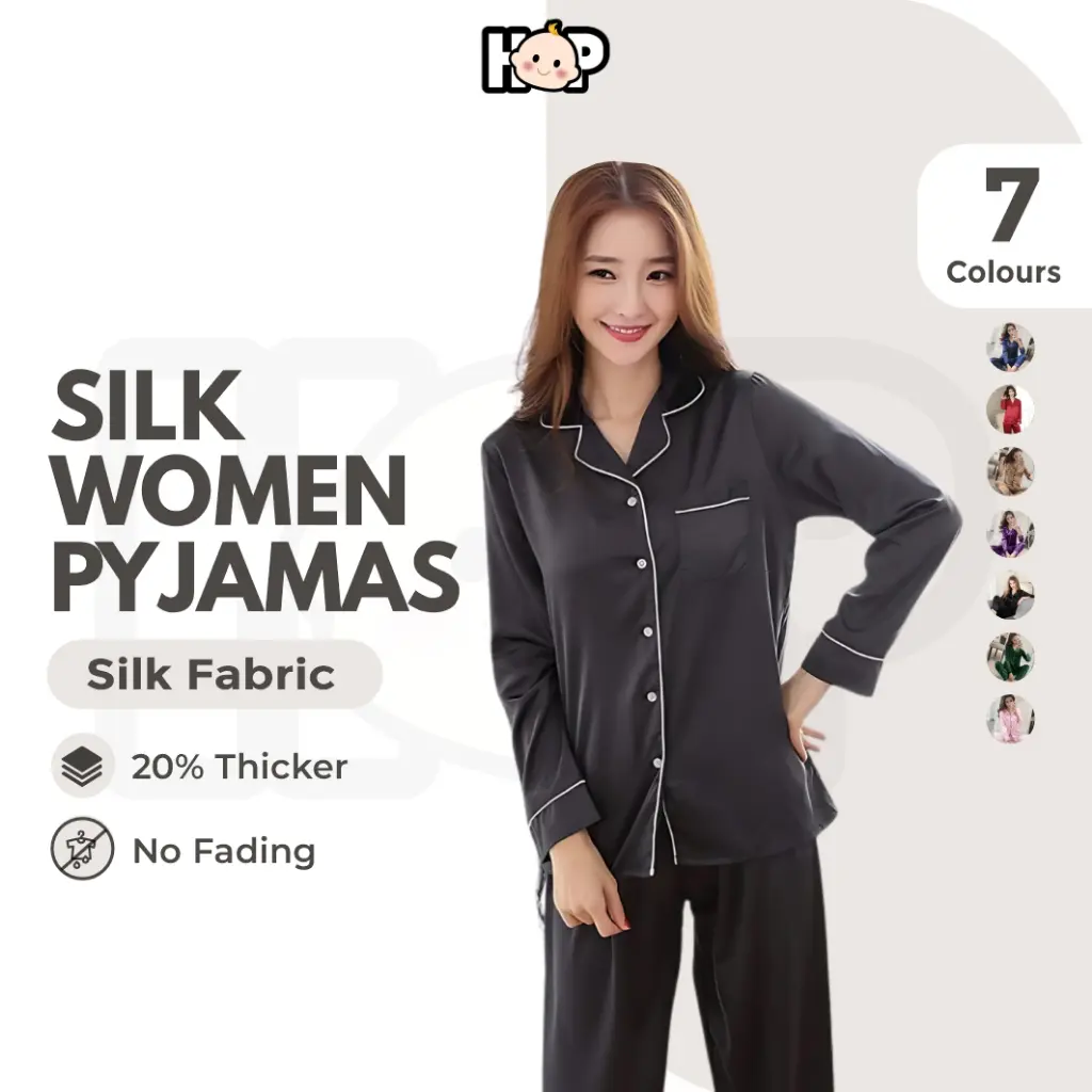 [M-5XL] women's silk satin sleepwear long sleeve pajamas plus size nightgown adult women pyjamas women nightwear Loungewear Comfort Fabric Fit