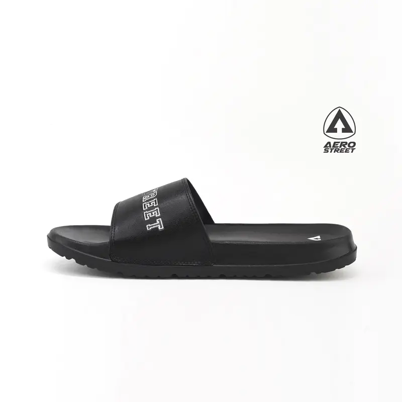 Aerostreet 39-44 Prime Hitam Hitam - Sandal Sendal Selop Slip On Casual Pria Wanita Aero Street BAAAA 2