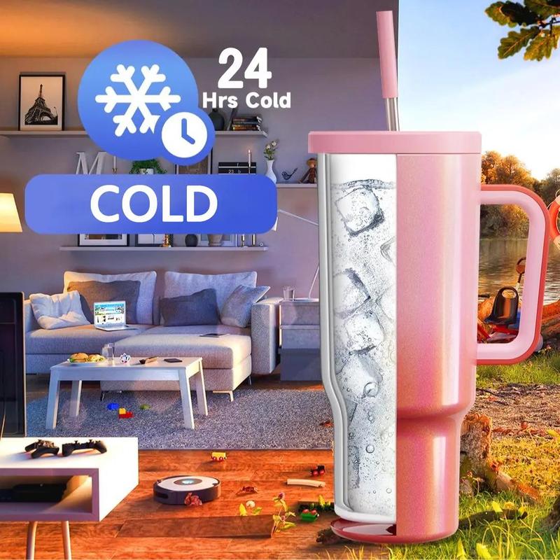 Product Introduction of 【Meoky】40oz Classic Straw Handle Cup, Multi-grid Ice Cube Mold, Leak-proof Cup Lid, Silicone Handle, Non-slip Noise Reduction Pad At The Bottom, Stainless Steel Thermos Cup, Wide Mouth and Narrow Bottom for Easy Cleaning and Car Loading 8
