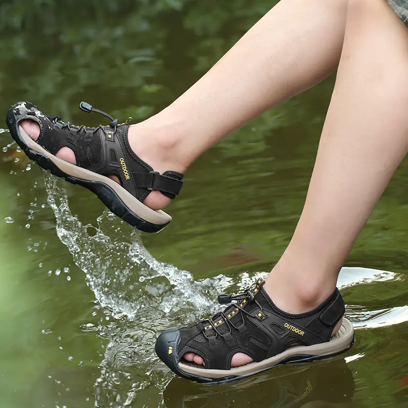 Prelesty Sandal Hiking Pria Gunung Original Sendal Outdoor Keren Kulit Asli Cowok Bernapas Musim Panas Waterproof Trekking 002 7