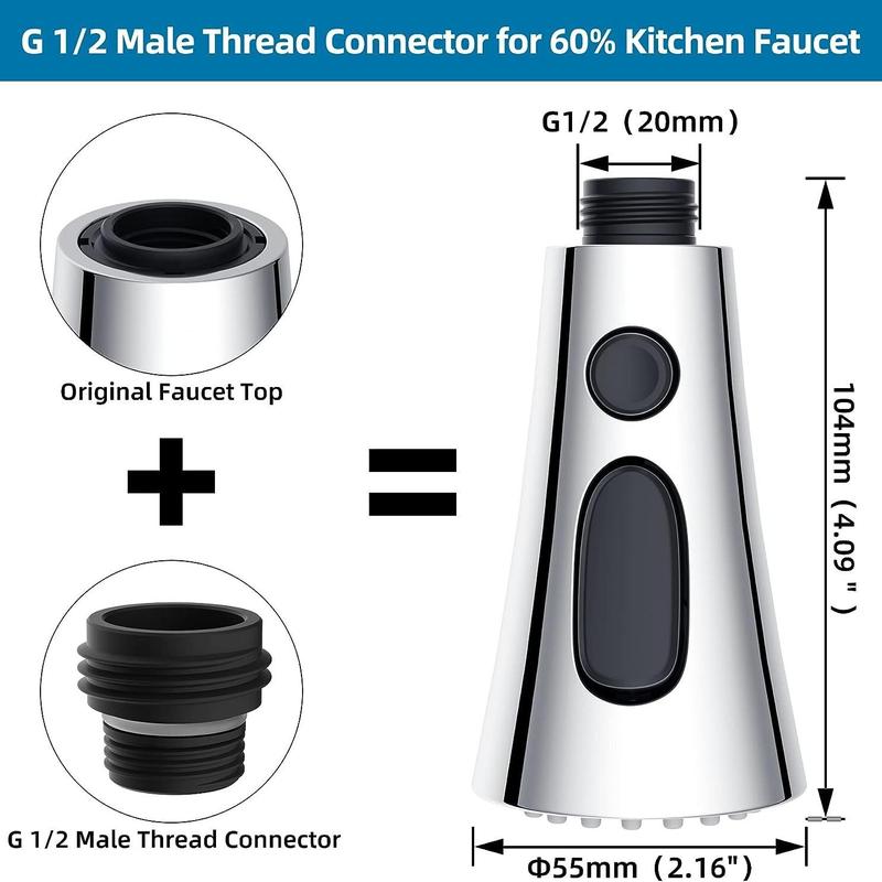 Pull Down Kitchen Faucet Head Replacement, 1 Count 3-Function Kitchen Faucet Head Sink Spray Nozzle with 9 Adapters, Kitchen Fixtures Compatible with Moen, American Standard, Delta, Kohler Faucets 5