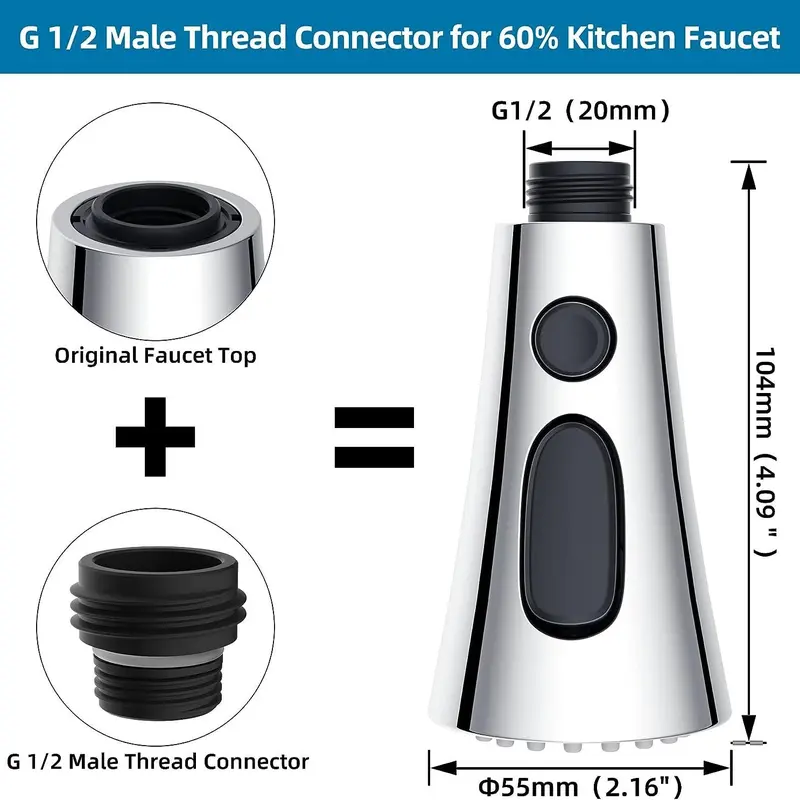 Pull Down Kitchen Faucet Head Replacement, 1 Count 3-Function Kitchen Faucet Head Sink Spray Nozzle with 9 Adapters, Kitchen Fixtures Compatible with Moen, American Standard, Delta, Kohler Faucets 1
