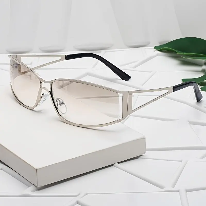 Metal Frame Glasses| Futuristic Y2K Cat-Eye Fashion Glasses for Women & Men - Stylish Hollow Frame, Small Rectangular Lenses, Perfect Activities, Party Wear, Glasses|Y2K Fashion|Lightweight Design, Accessories mother's d 2